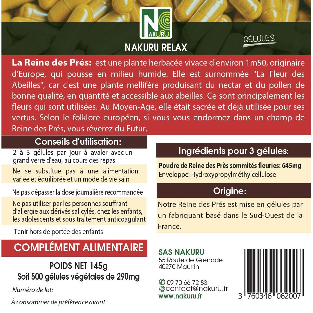 NAKURU Reine des Prés — 500 gélules — Étiquette dos