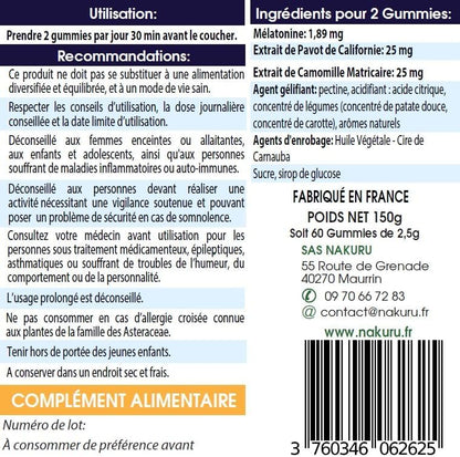 Sommeil Gummies | 60 Gummies / 30 Jours | Gamme Relax | Saveur: Framboise + Cassis |Fabriqué en Fran