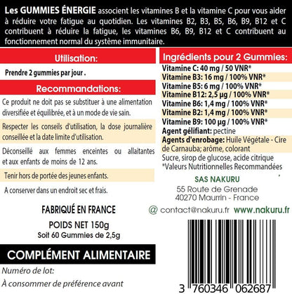 Energie Gummies | 60 Gummies / 30 Jours | Gamme Boost | Saveur: Fruit de la Passion |Fabriqué en Fra