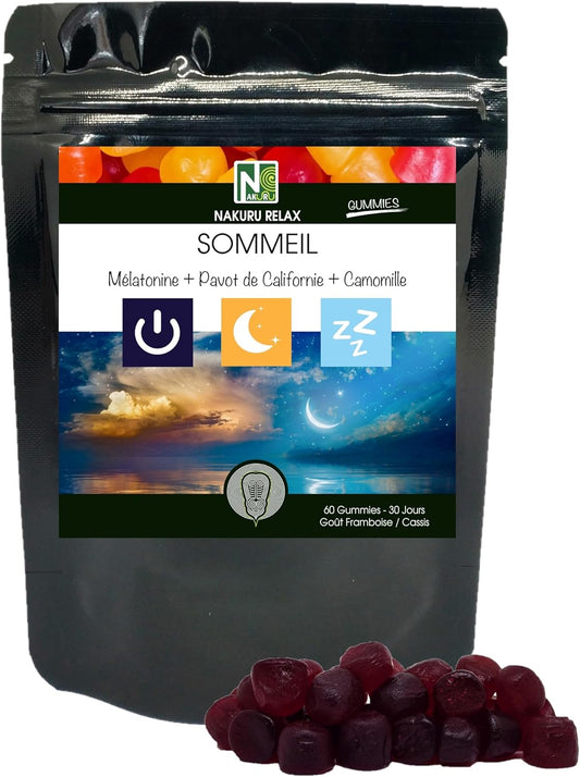 Sommeil Gummies | 60 Gummies / 30 Jours | Gamme Relax | Saveur: Framboise + Cassis |Fabriqué en Fran