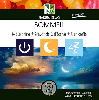 Sommeil Gummies | 60 Gummies / 30 Jours | Gamme Relax | Saveur: Framboise + Cassis |Fabriqué en Fran
