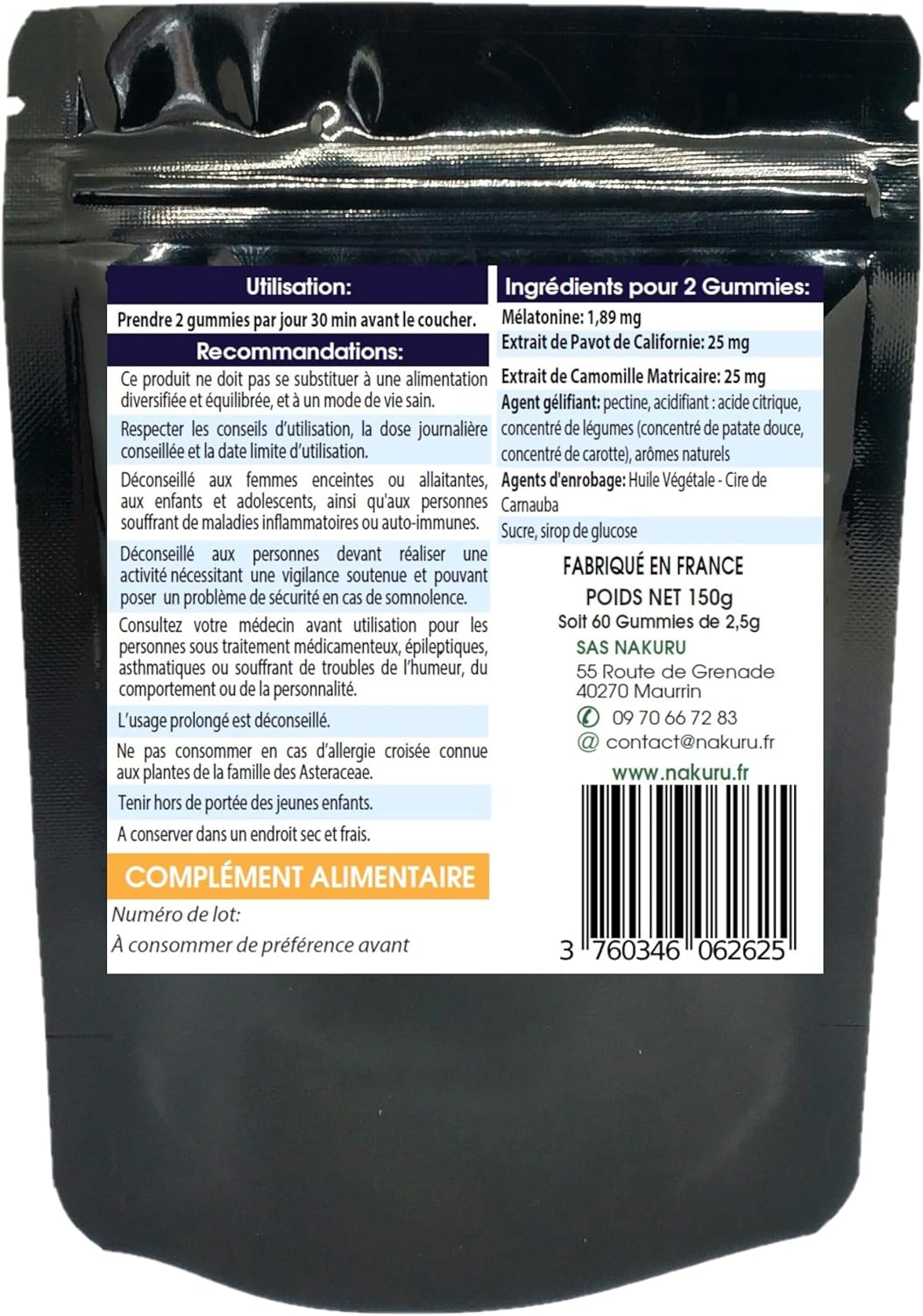 Sommeil Gummies | 60 Gummies / 30 Jours | Gamme Relax | Saveur: Framboise + Cassis |Fabriqué en Fran