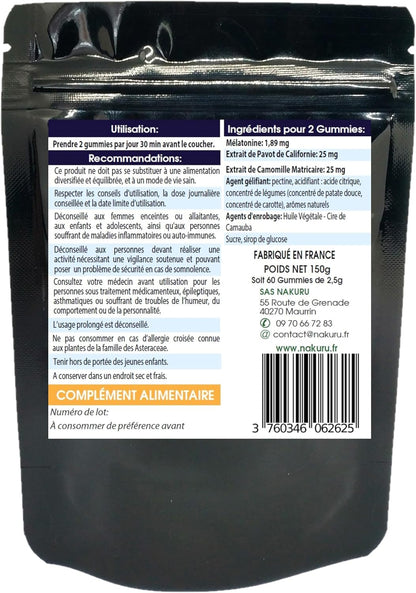 Sommeil Gummies | 60 Gummies / 30 Jours | Gamme Relax | Saveur: Framboise + Cassis |Fabriqué en Fran