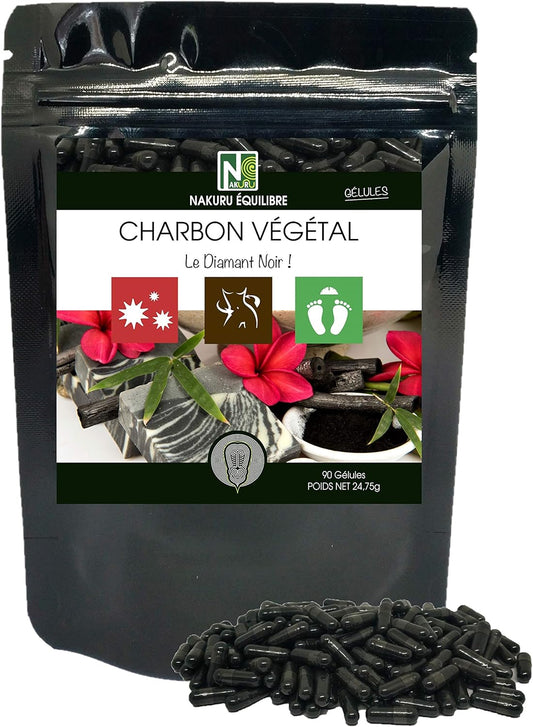 Charbon Végétal | 90 Gélules | Gamme Équilibre | Fabriqué en France | "Le Diamant Noir!" |