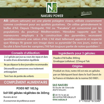 Ail | 500 Gélules Végétales | Gamme Power | Fabriqué en France | "L'Héritage des Pharaons!"