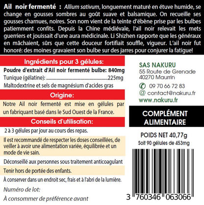 Ail Noir Fermenté | 90 Gélules | Gamme Power | Fabriqué en France | "Le Ferment Ébène !"