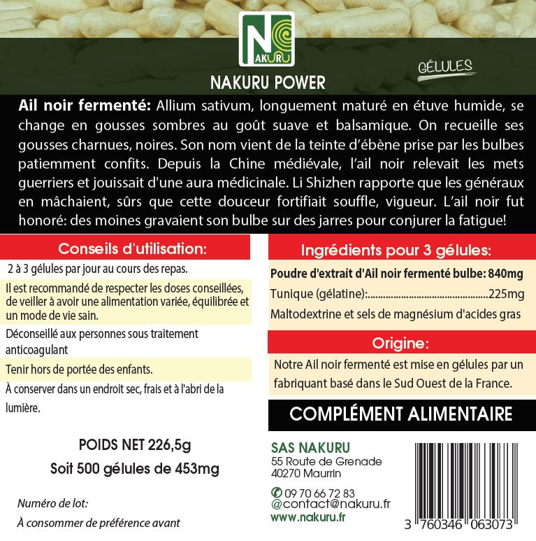 Ail Noir Fermenté | 500 Gélules | Gamme Power | Fabriqué en France | "Le Ferment Ébène !"