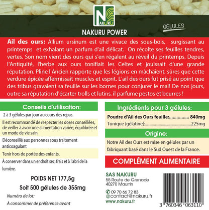 Ail des Ours | 500 Gélules | Gamme Power | Fabriqué en France |  "La Force Tranquille des Sous-Bois !"