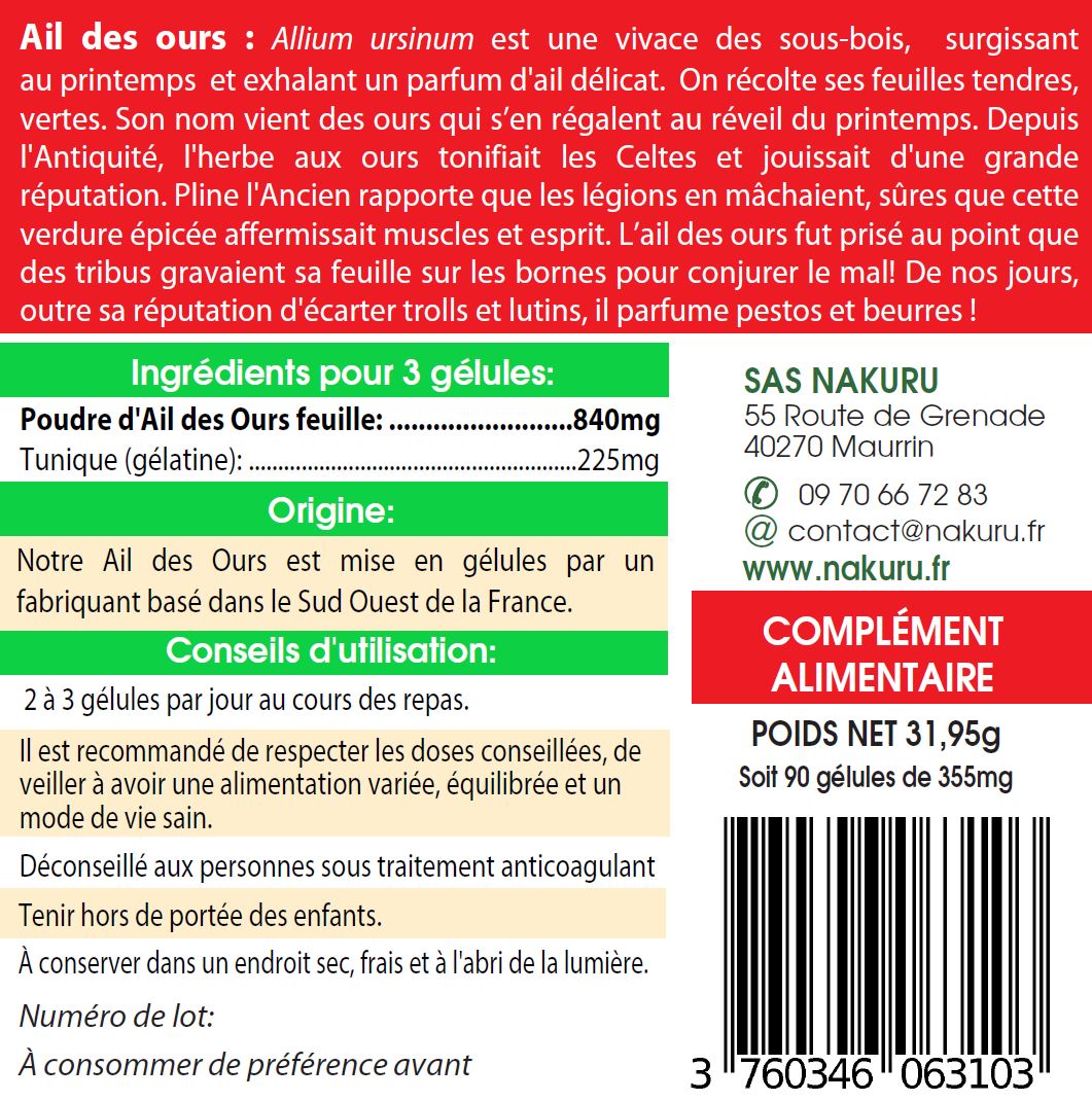 Ail des Ours | 90 Gélules | Gamme Power | Fabriqué en France |  "La Force Tranquille des Sous-Bois !"