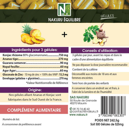 Ananas + Konjac | 500 Gélules | Gamme Équilibre | Fabriqué en France | "La Combinaison Gagnante !"