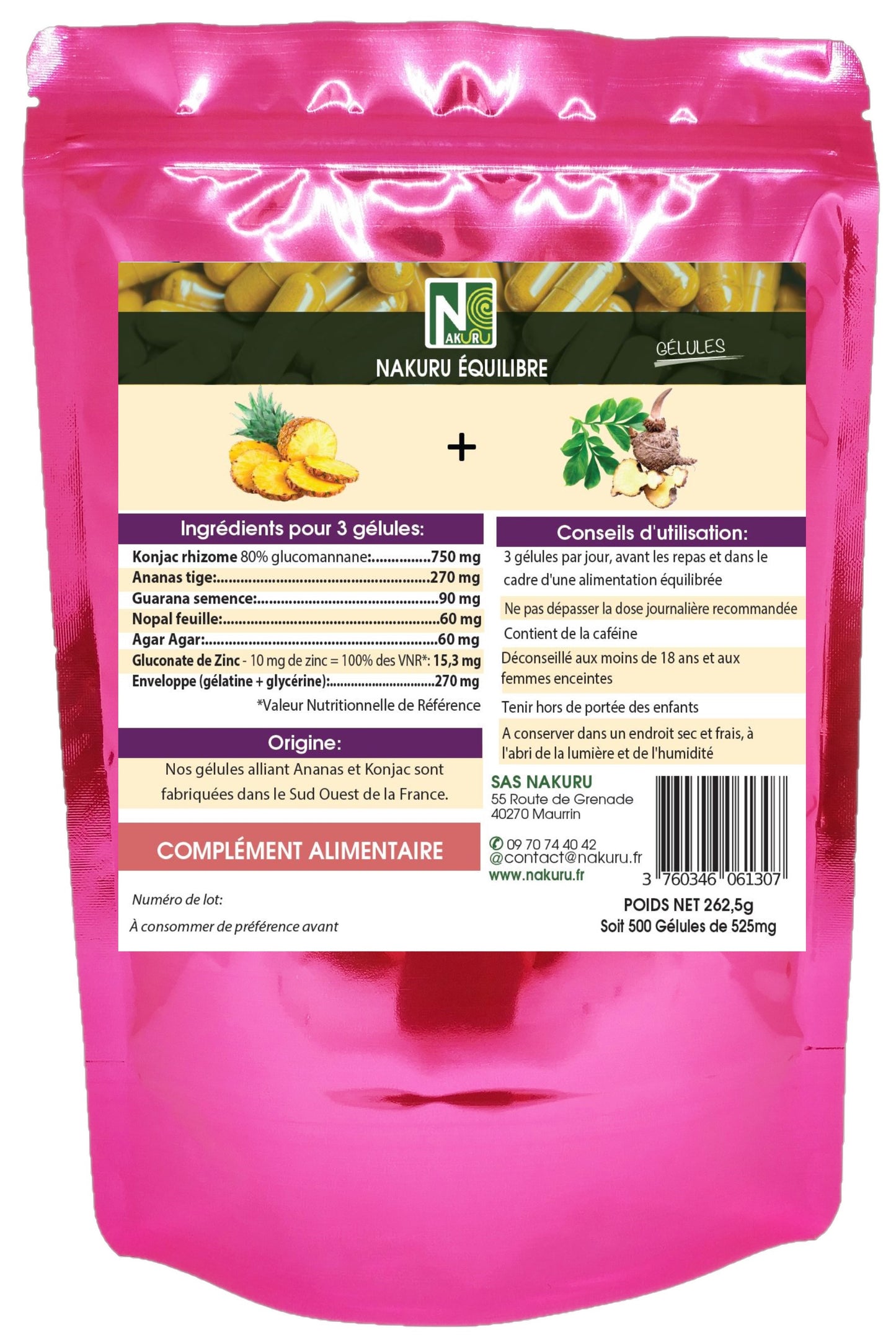 Ananas + Konjac | 500 Gélules | Gamme Équilibre | Fabriqué en France | "La Combinaison Gagnante !"