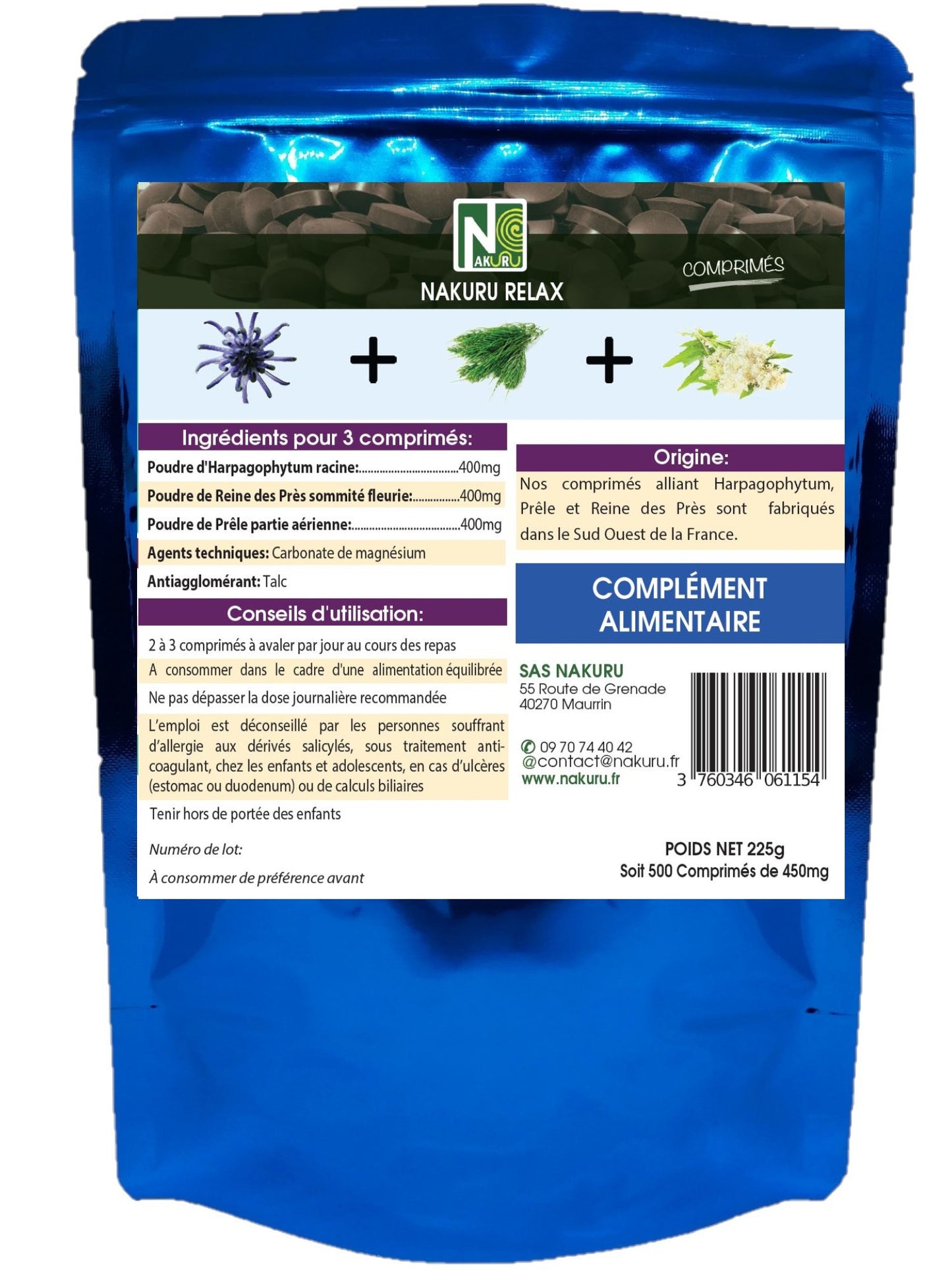 Articulation = Harpagophytum + Prêle + Reine des Près | 500 Comprimés | Gamme Relax | Fabriqué en France