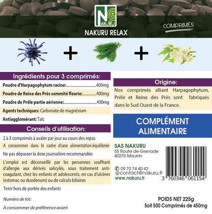Articulation = Harpagophytum + Prêle + Reine des Près | 500 Comprimés | Gamme Relax | Fabriqué en France
