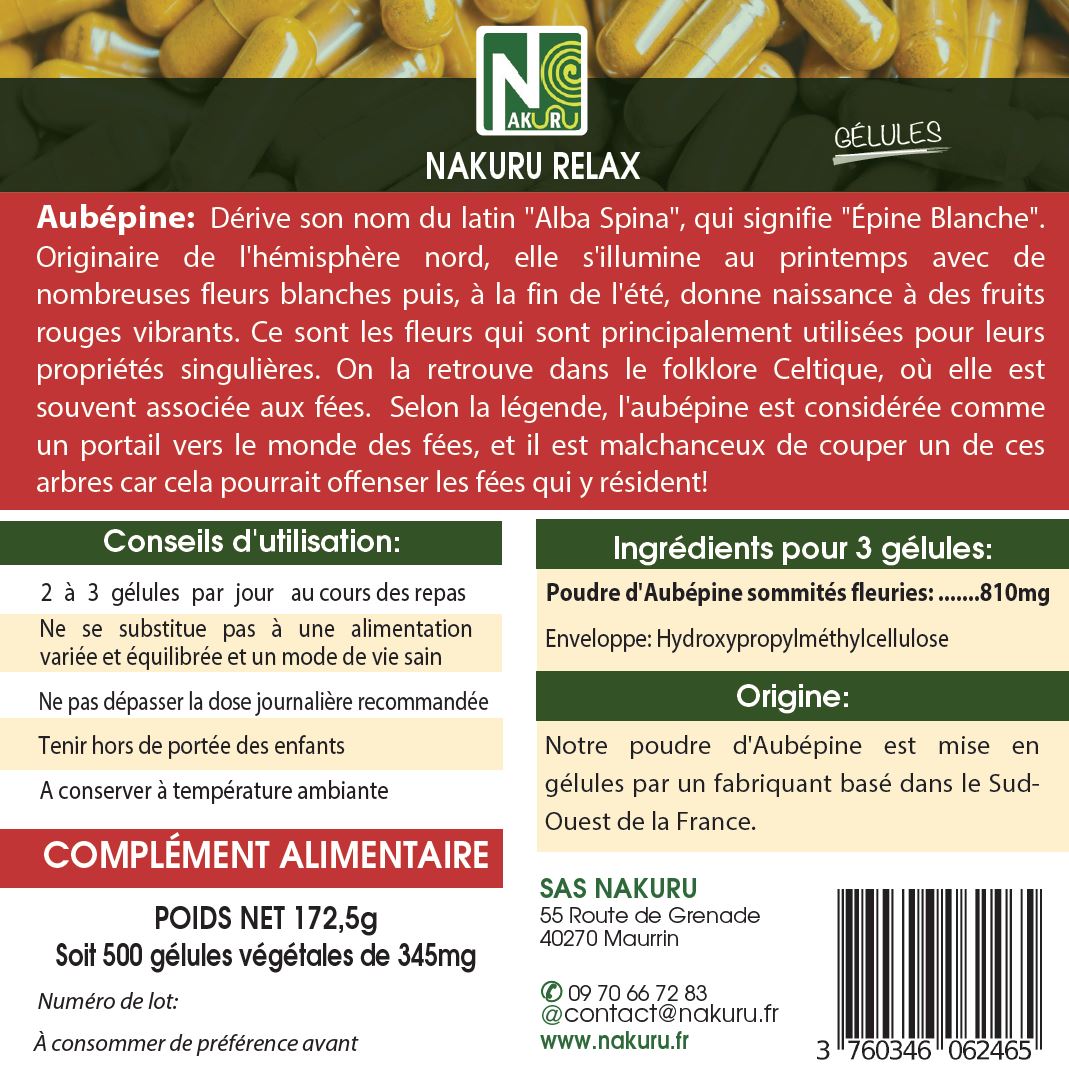 Aubépine | 500 Gélules Végétales |Gamme Relax | Fabriqué en France | "L'Épine Blanche!"