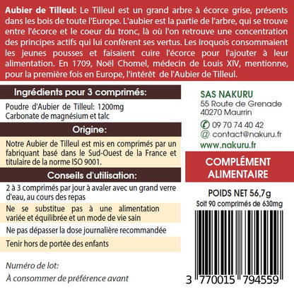Aubier de Tilleul | 90 Comprimés | Gamme Équilibre | Fabriqué en France | "L'Héritage des Iroquois!"