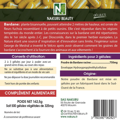 Bardane | 500 Gélules Végétales | Gamme Beauty | Fabriqué en France | "La Rhubarbe du Diable!"
