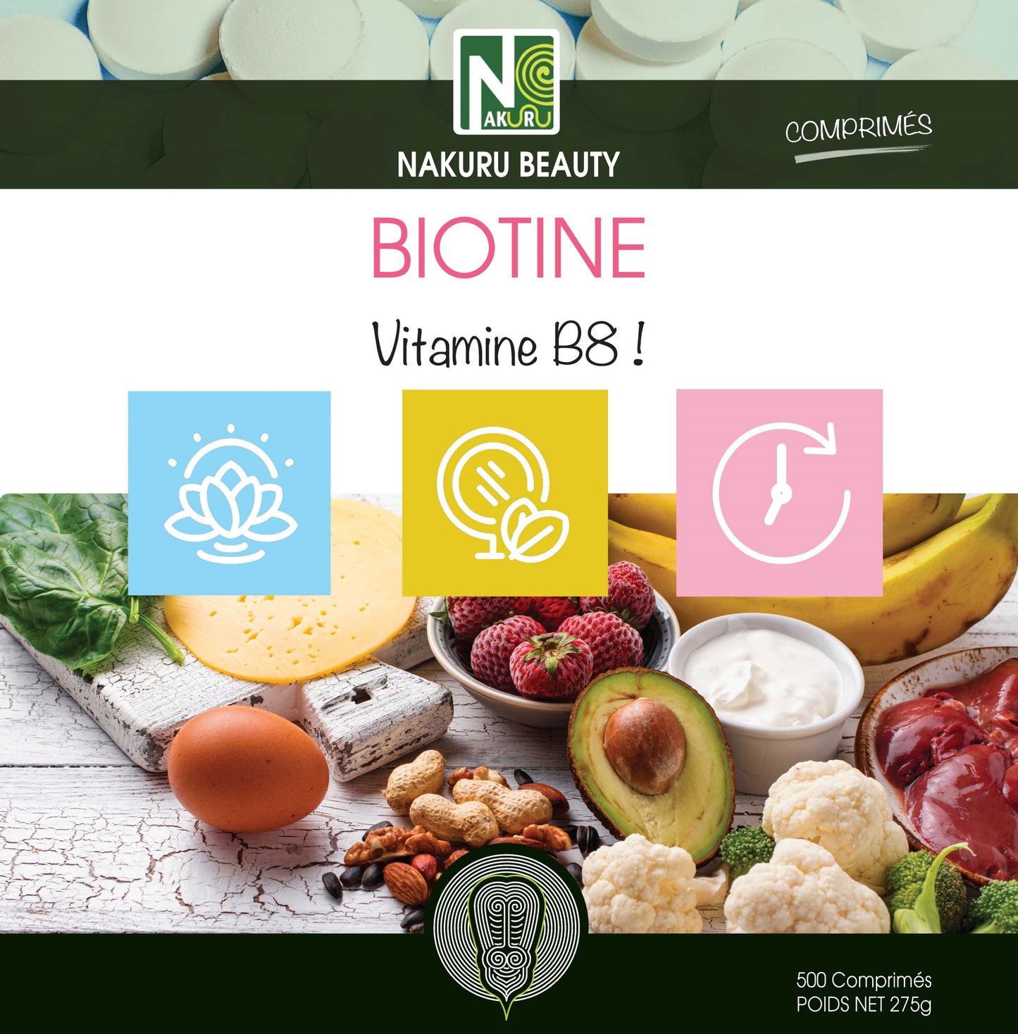 Biotine 10 000 µg / Vitamine B8 / 500 Comprimés | Gamme Beauty | Fabriqué en France