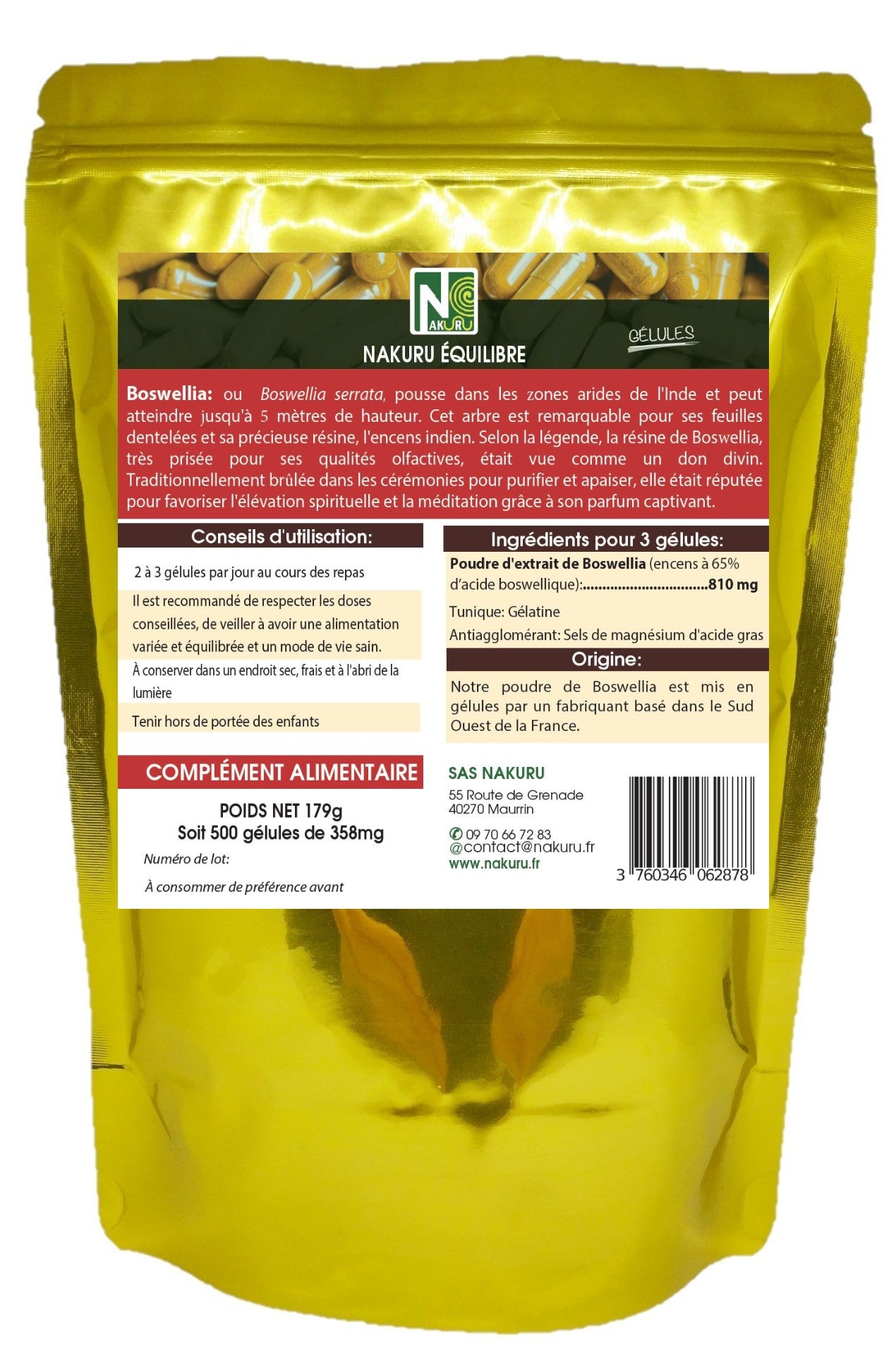 Boswellia | 500 Gélules | Gamme Équilibre | Fabriqué en France | "L'Encens Indien !"