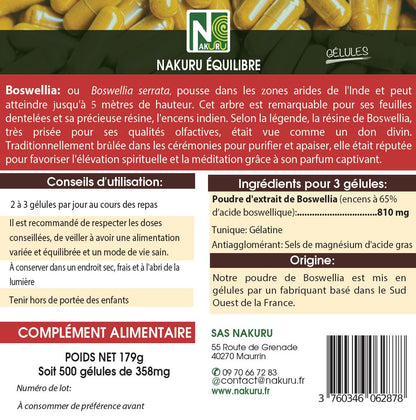 Boswellia | 500 Gélules | Gamme Équilibre | Fabriqué en France | "L'Encens Indien !"
