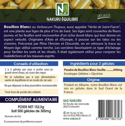 Bouillon Blanc | 500 Gélules | Gamme Équilibre | Fabriqué en France | "L'Herbe de Saint Fiacre !"