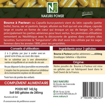 Bourse à Pasteur | 500 Gélules | Gamme Power | Fabriqué en France | "Sanguinaria !"