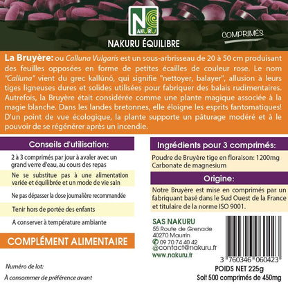 Bruyère | 500 Comprimés | Gamme Équilibre | Fabriqué en France | "La Plante Phénix!"