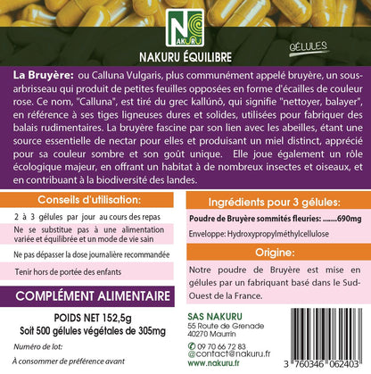 Bruyère | 500 Gélules Végétales | Gamme Équilibre | Fabriqué en France | "Le Mystère de la Lande!"