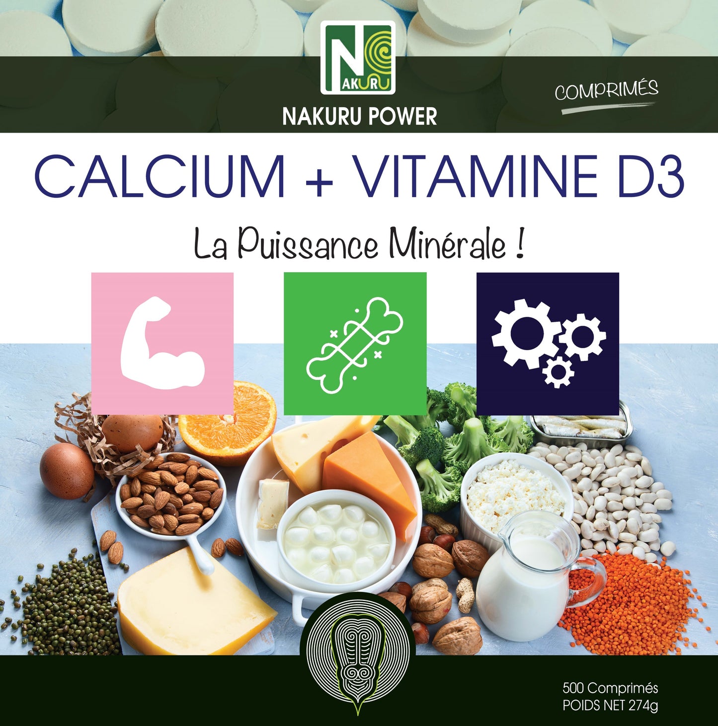 Calcium + Vitamine D3 | 500Comprimés |  Gamme Power | Fabriqué en France | "La Puissance Minérale !"