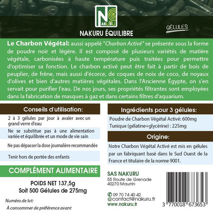 Charbon Végétal | 500 Gélules | Gamme Équilibre | Fabriqué en France | "Le Diamant Noir!"