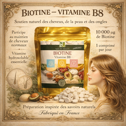 Biotine 10 000 µg / Vitamine B8 / 90 Comprimés | GammeBeauty | Fabriqué en France