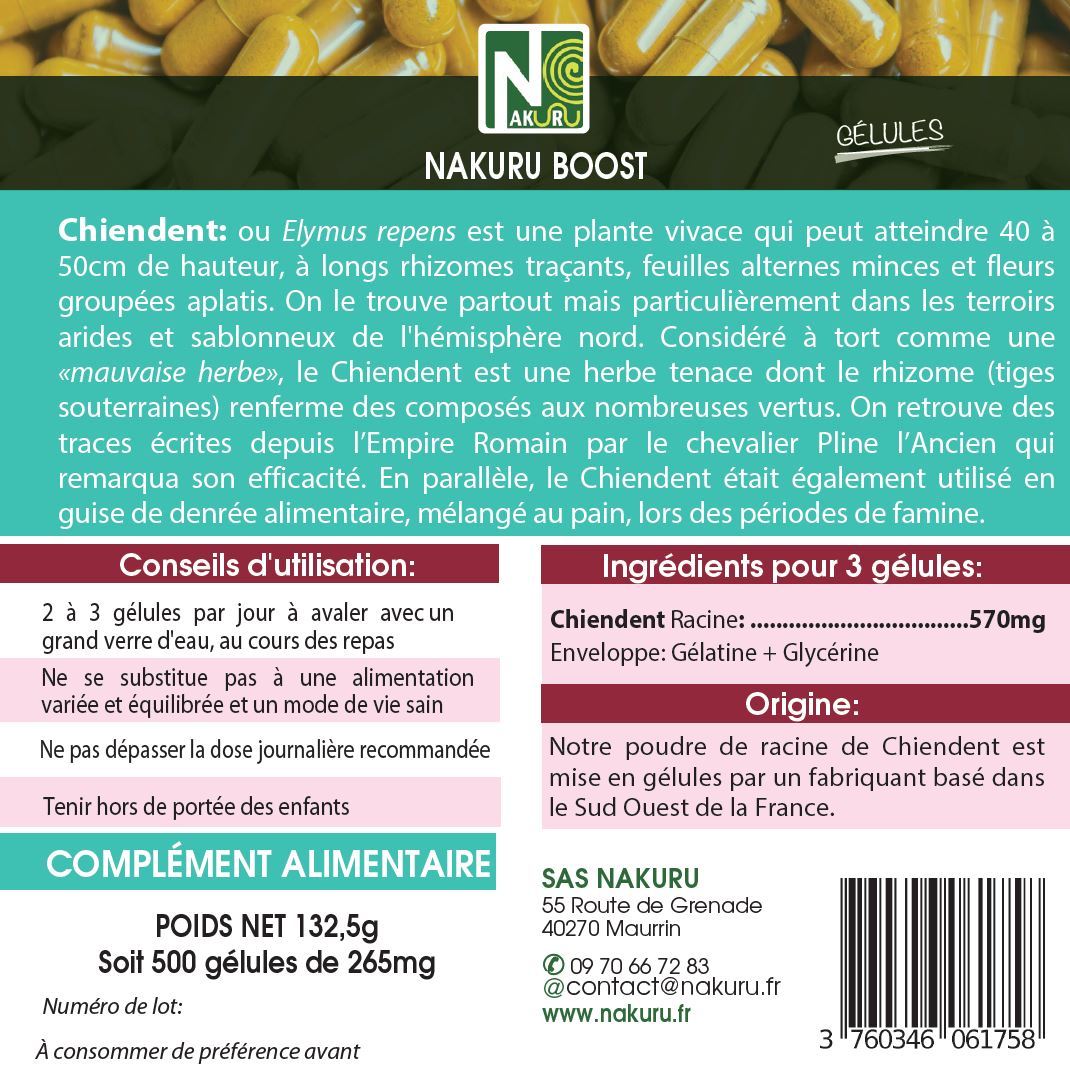 Chiendent | 500 Gélules | Gamme Boost | Fabriqué en France | "Laitue de Chien !"
