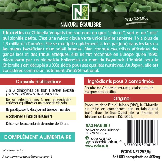 Chlorelle | 500 Comprimés | Gamme Équilibre | Fabriqué en France |"L'Algue Bienfaitrice Purifiante"