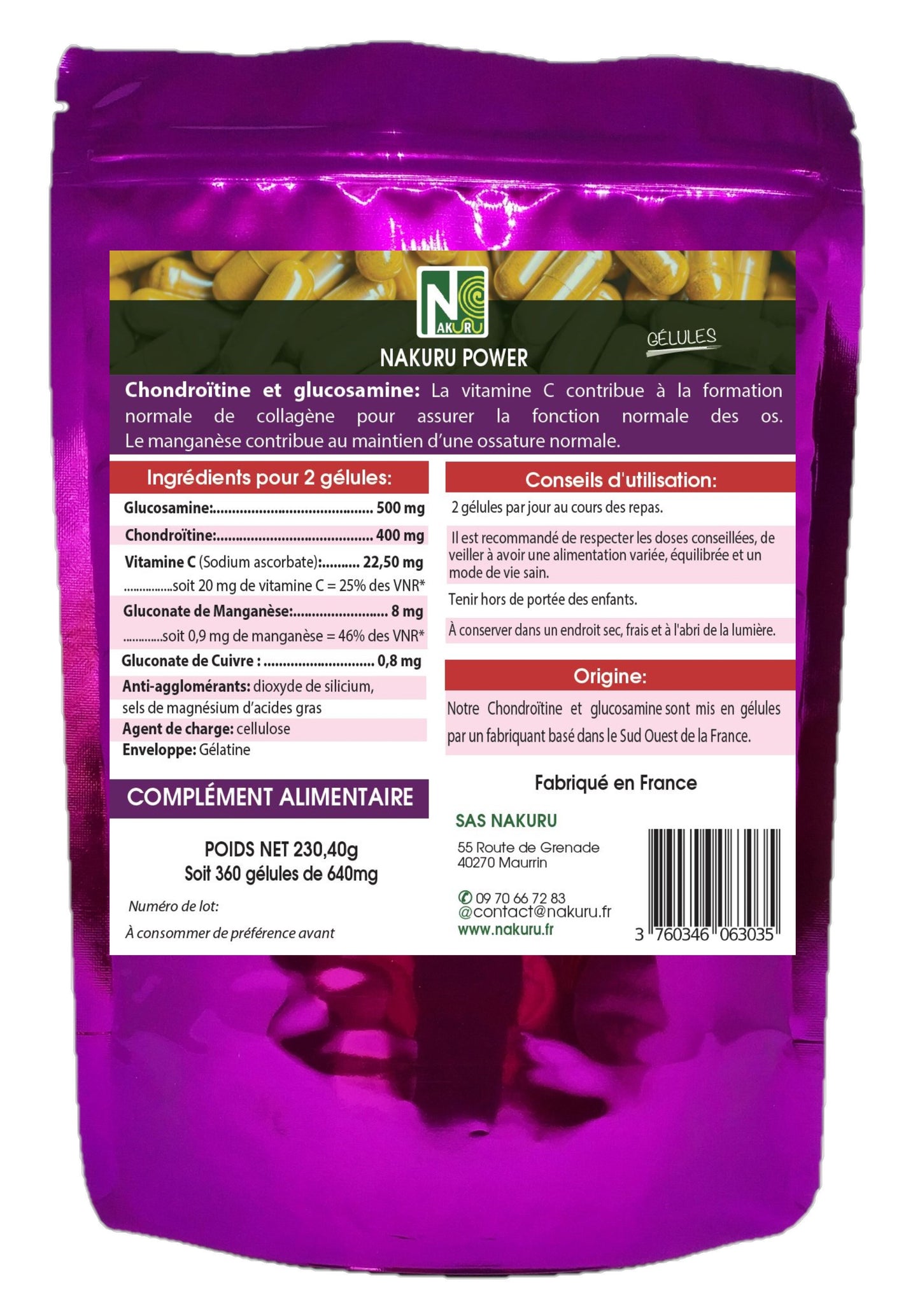 Chondroïtine + Glucosamine | 360 Gélules | Gamme Power | Fabriqué en France | "Sérénité des Articulations Naturelle !"