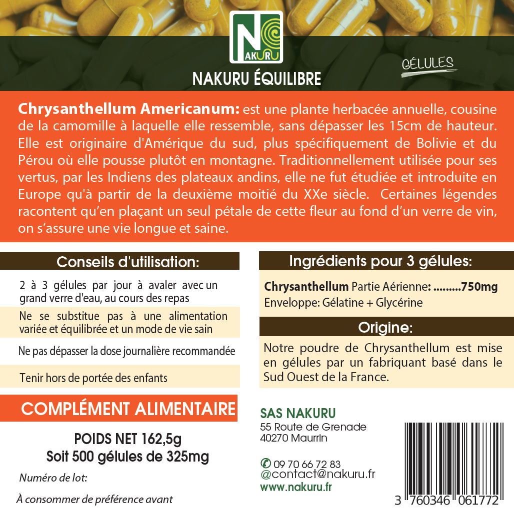 Chrysanthellum | 500 Gélules | Gamme Équilibre | Fabriqué en France | "L'Herbe aux Fleurs d'Or !"