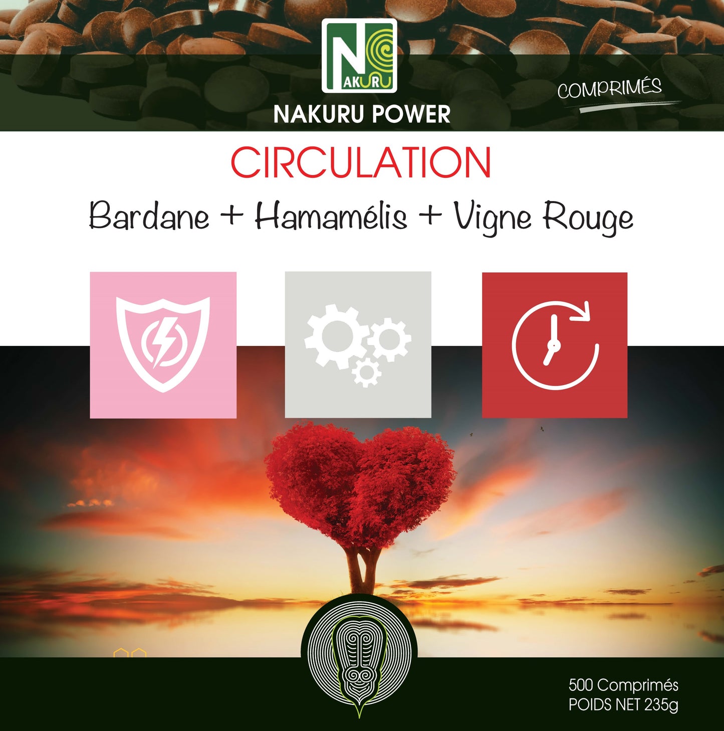 Circulation = Bardane + Hamamélis + Vigne Rouge | 500 Comprimés | Gamme Power | Fabriqué en France