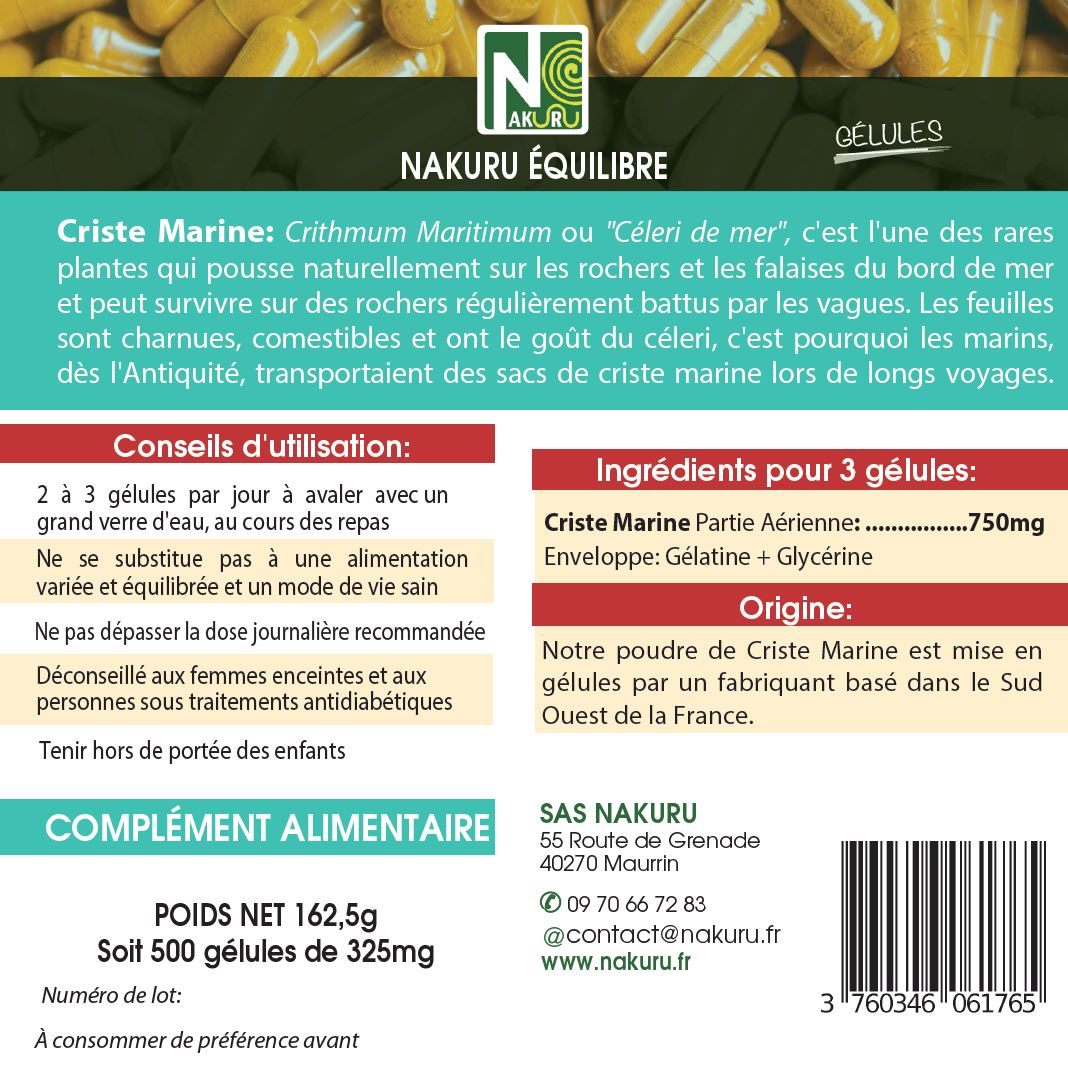 Criste Marine | 500 Gélules | Gamme Équilibre | Fabriqué en France | "Le Céleri de Mer !"