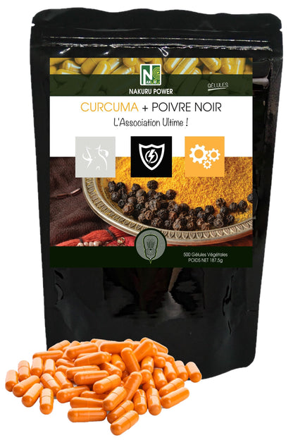 Curcuma + Poivre Noir | 500 Gélules Végétales | Gamme Power | Fabriqué en France | "L'Association Ultime !"