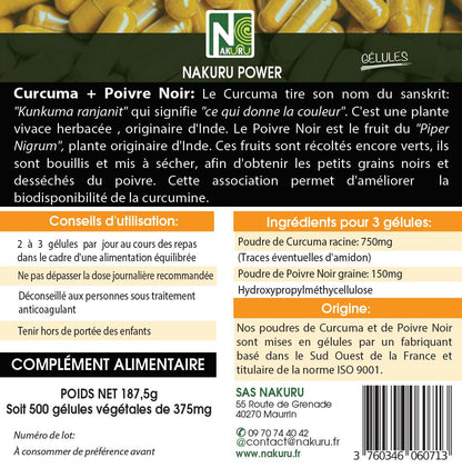 Curcuma + Poivre Noir | 500 Gélules Végétales | Gamme Power | Fabriqué en France | "L'Association Ultime !"