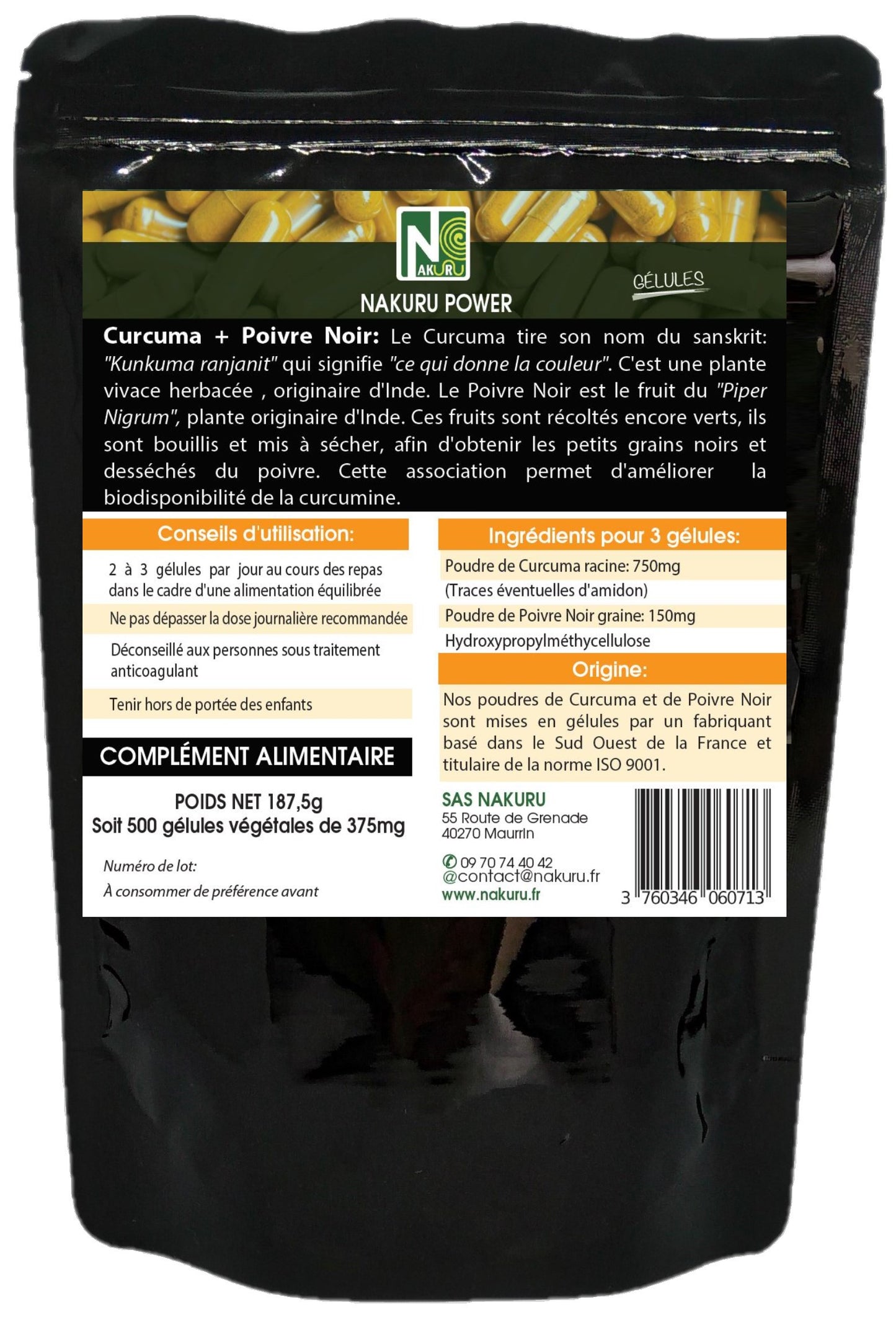 Curcuma + Poivre Noir | 500 Gélules Végétales | Gamme Power | Fabriqué en France | "L'Association Ultime !"