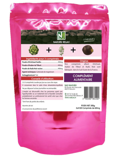 Détox = Artichaut + Aubier de Tilleul + Radis Noir | 500 Comprimés | NAKURU Équilibre | Fabriqué en France