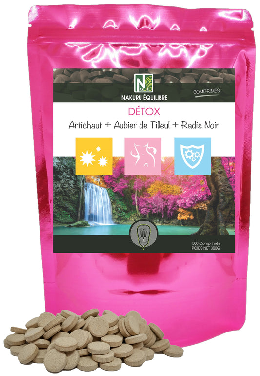 Détox = Artichaut + Aubier de Tilleul + Radis Noir | 500 Comprimés | NAKURU Équilibre | Fabriqué en France
