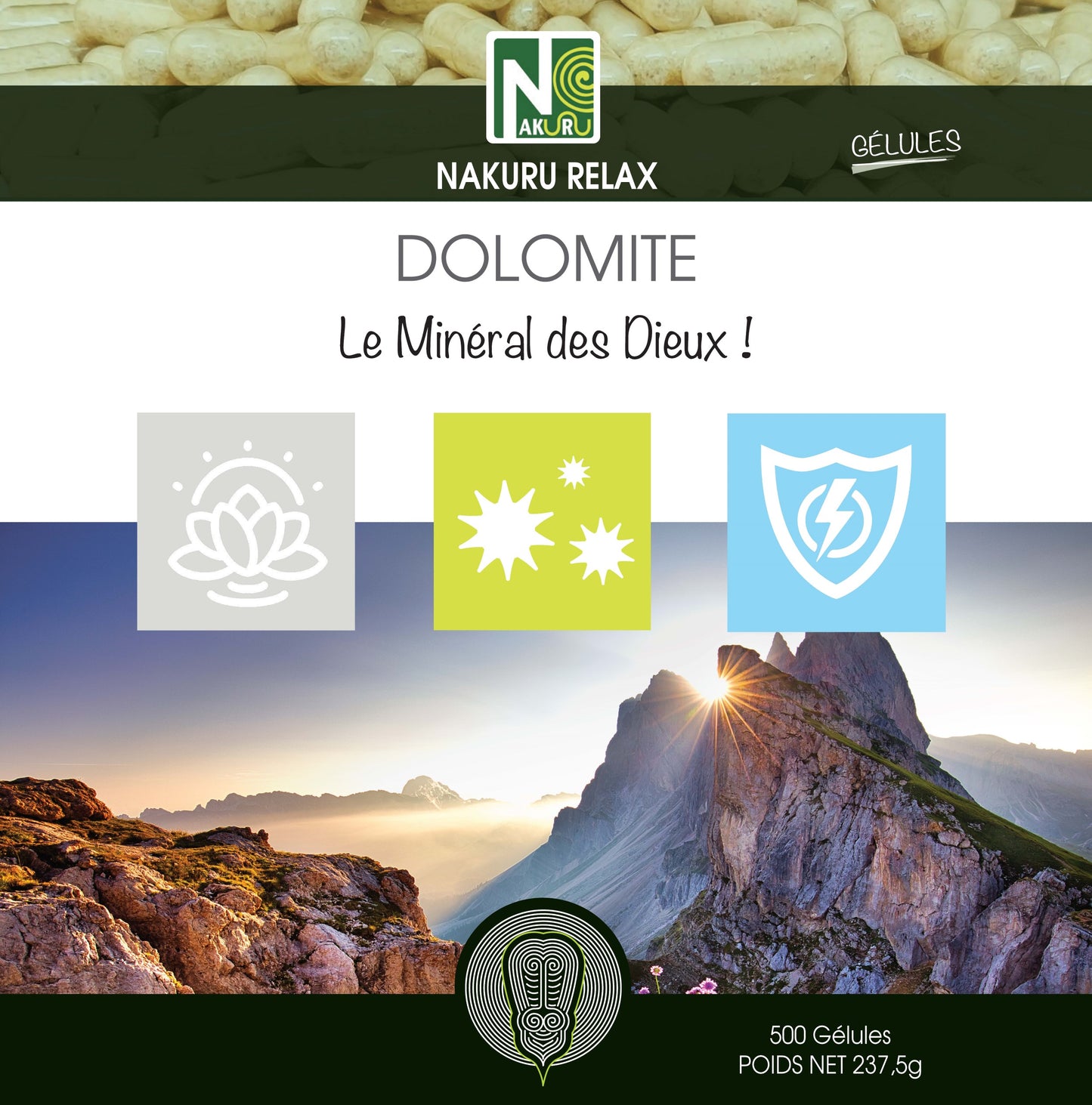 Dolomite | 500 Gélules | Gamme Relax | Fabriqué en France | "Le Minéral des Dieux !"