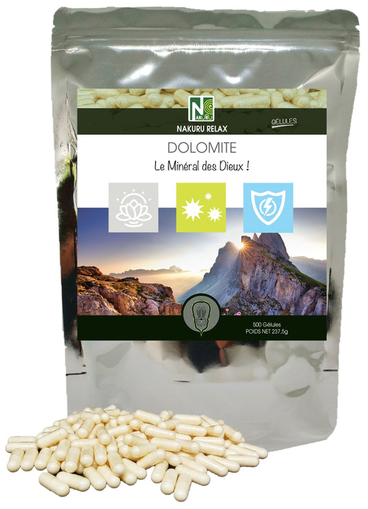 Dolomite | 500 Gélules | Gamme Relax | Fabriqué en France | "Le Minéral des Dieux !"