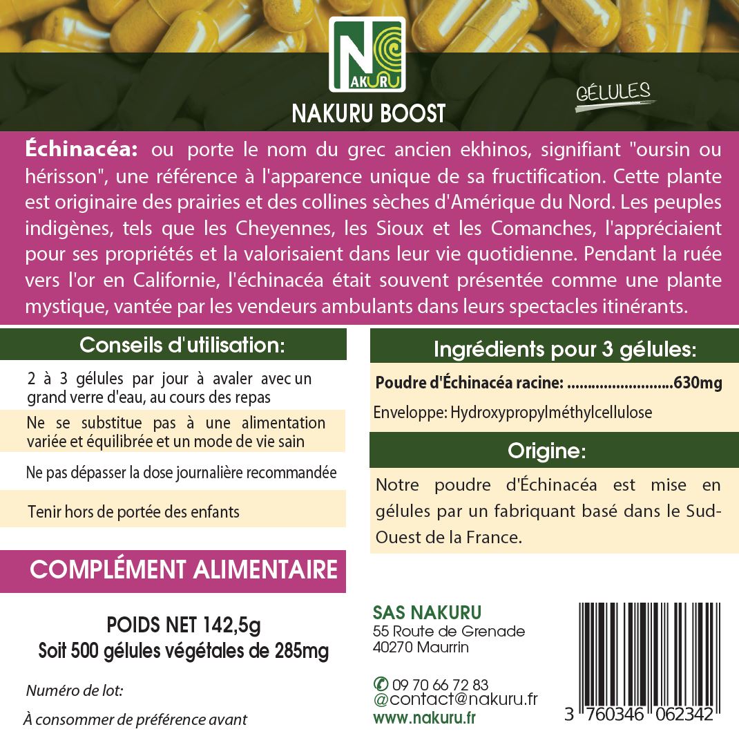 Échinacéa | 500 Gélules Végétales | Gamme Boost | Fabriqué en France | "La Rudbeckia Pourpre !"