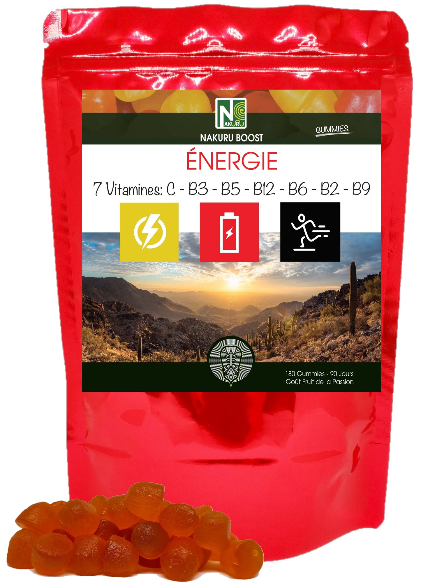 Energie Gummies | 180 Gummies / 90 Jours | Gamme Boost | Saveur: Fruit de la Passion |Fabriqué en France | "7 Vitamines: C-B3-B5-B12-B6-B2-B9 !"
