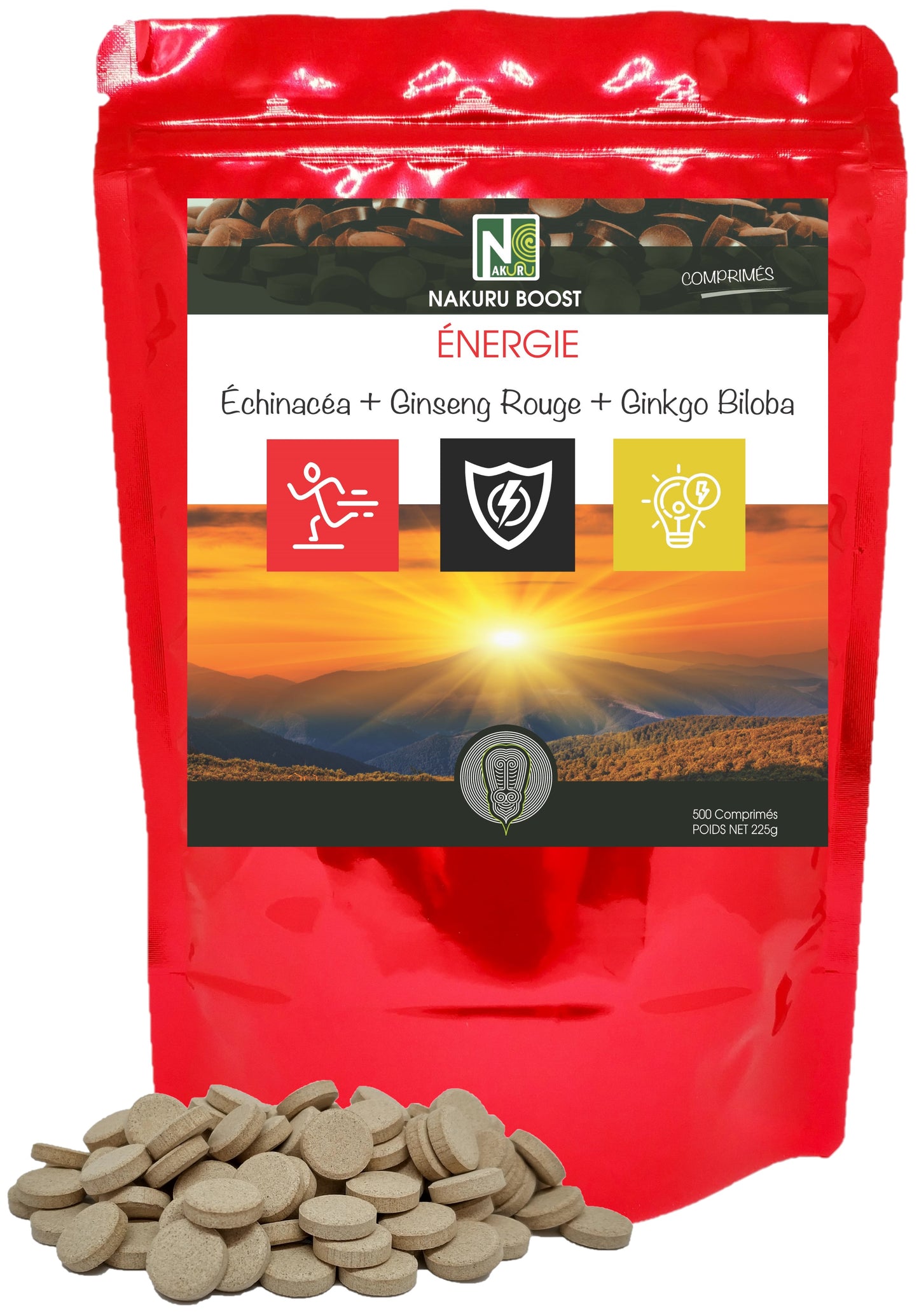 Énergie = Échinacéa + Ginseng Rouge + Ginkgo Biloba | 500 Comprimés | Gamme Boost | Fabriqué en France