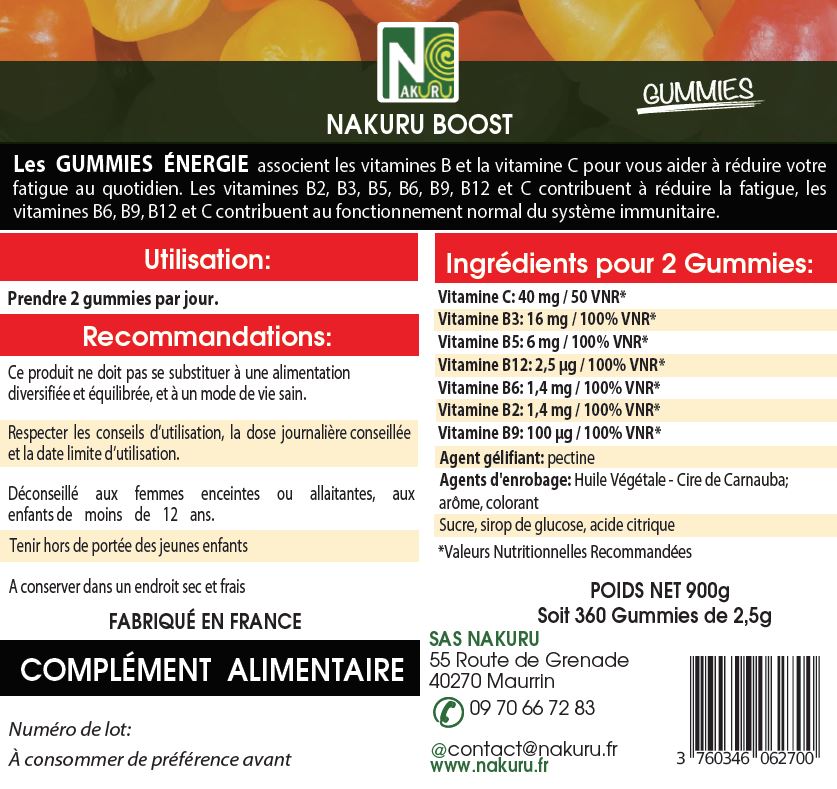 Energie Gummies | 360 Gummies / 180 Jours | Gamme Boost | Saveur: Fruit de la Passion |Fabriqué en France | "7 Vitamines: C-B3-B5-B12-B6-B2-B9 !"