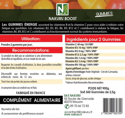 Energie Gummies | 360 Gummies / 180 Jours | Gamme Boost | Saveur: Fruit de la Passion |Fabriqué en France | "7 Vitamines: C-B3-B5-B12-B6-B2-B9 !"