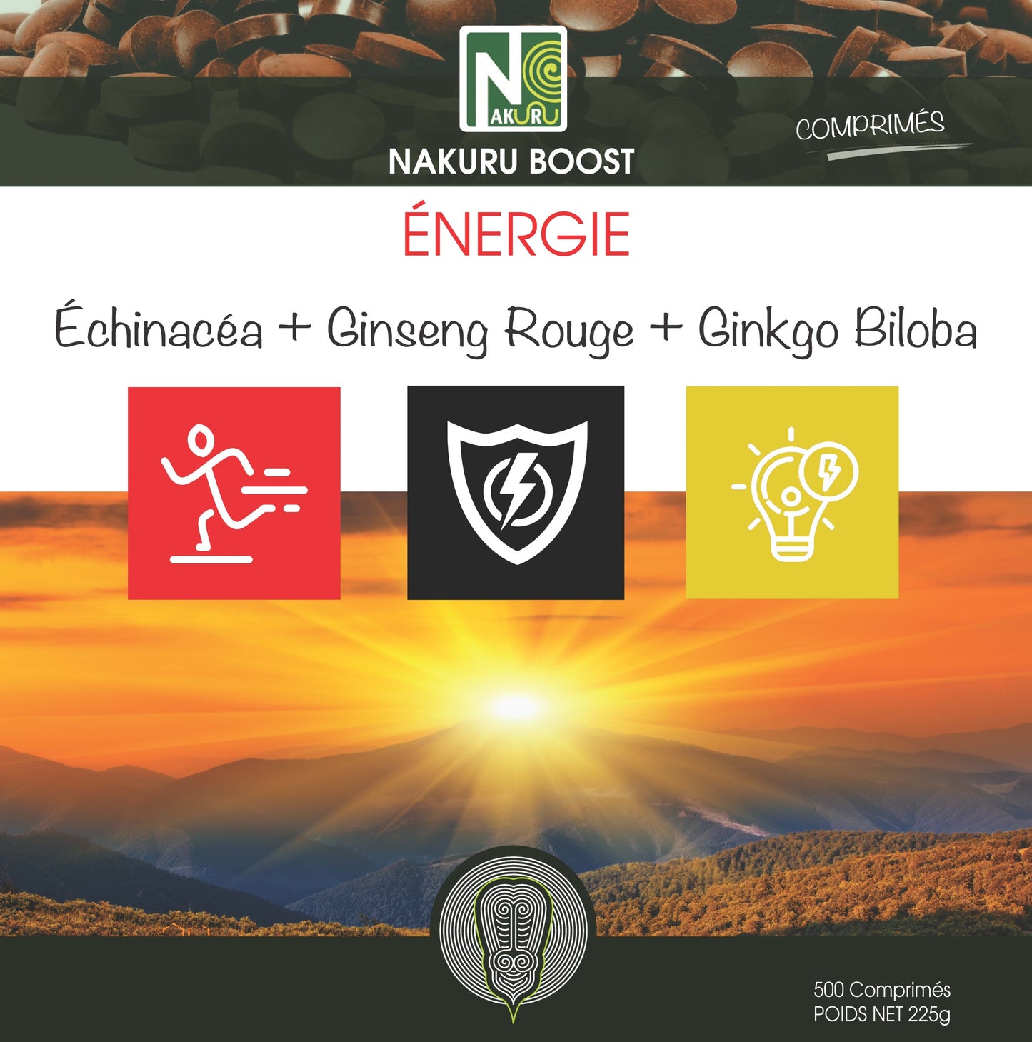 Énergie = Échinacéa + Ginseng Rouge + Ginkgo Biloba | 500 Comprimés | Gamme Boost | Fabriqué en France