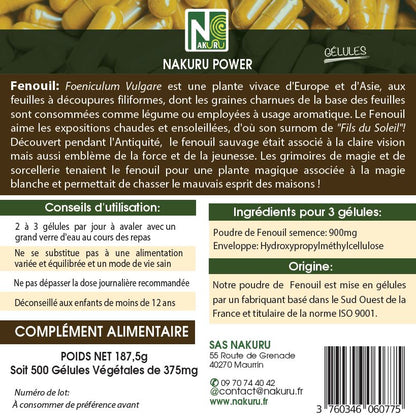 Fenouil | 500 Gélules Végétales | Gamme Power | Fabriqué en France | "Le Fils du Soleil !"
